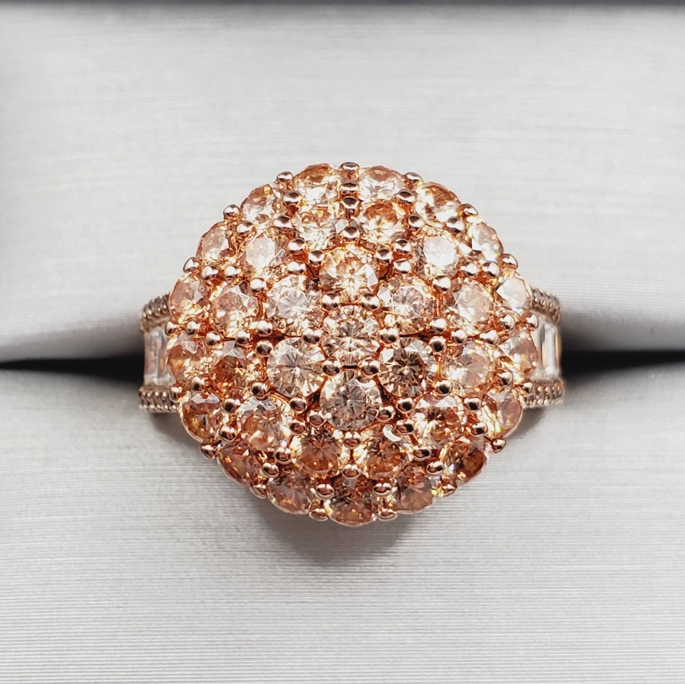 Champagne - Chocolate & White Diamond Simulants 18k Rose Gold 925 Silver Ring